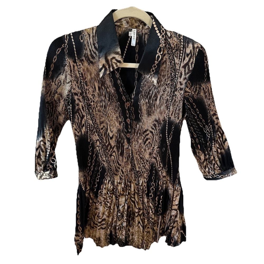 Lindi Chain Print Pleated Button Down Blouse Baroque Womens XS